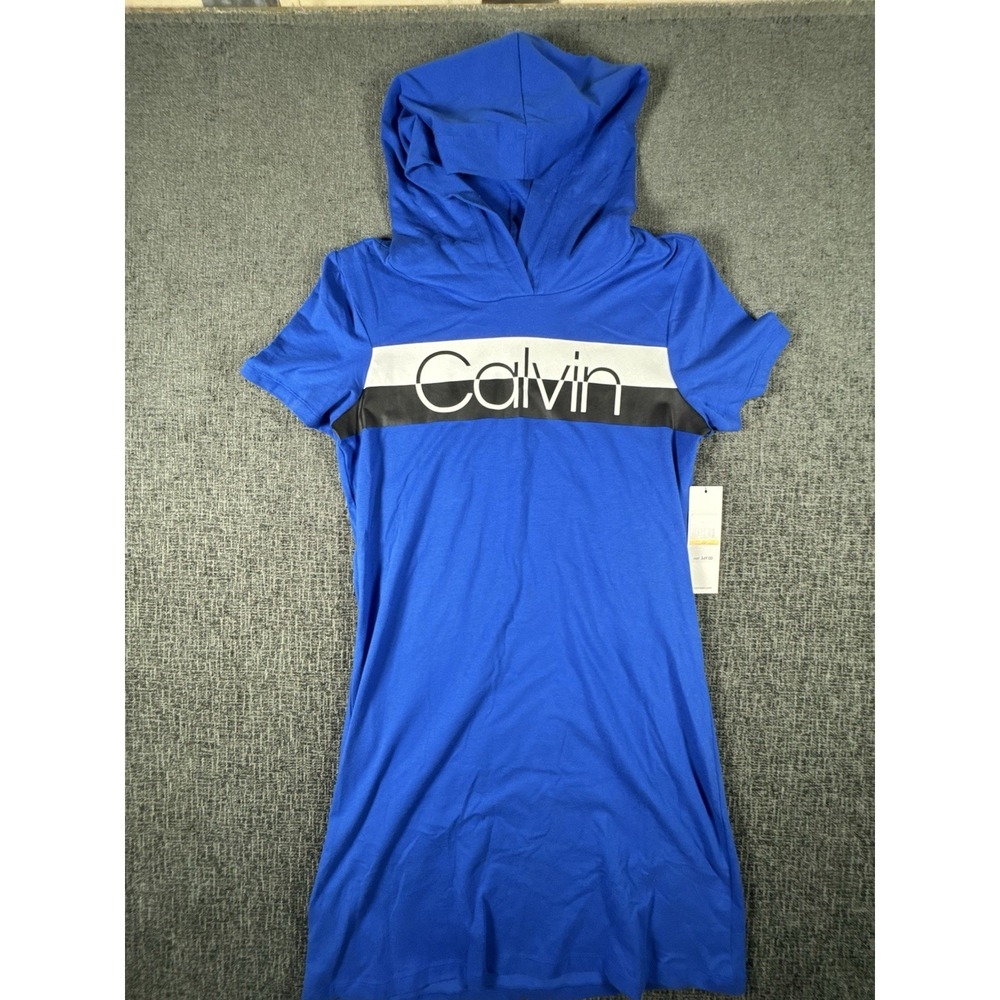 Calvin Klein Ladies Dress Hooded Short Sleeve Large Logo Red Size S NWT